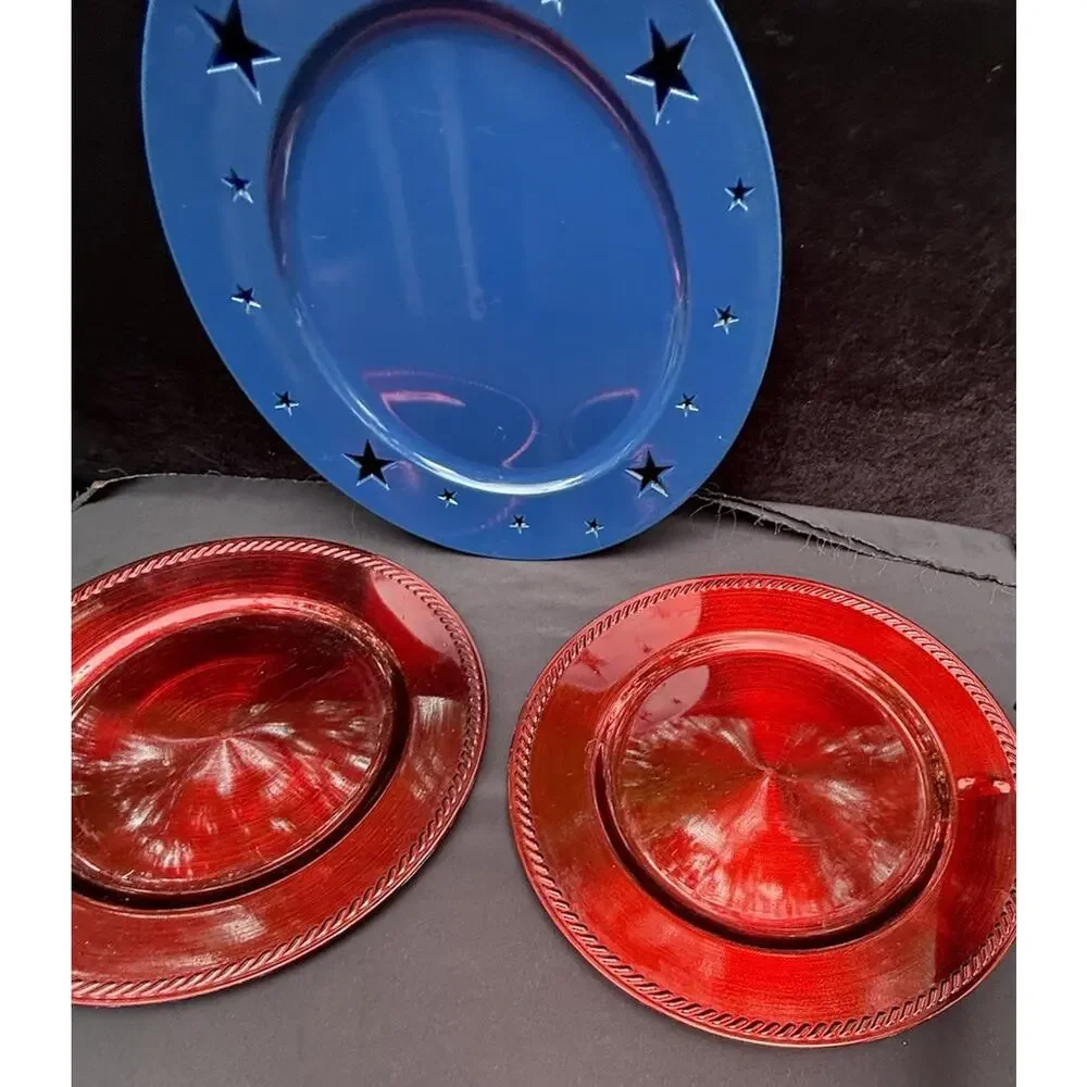 3 Pier 1 American Flag Patriotic July 4th Plastic Serving Platters Chargers 13”